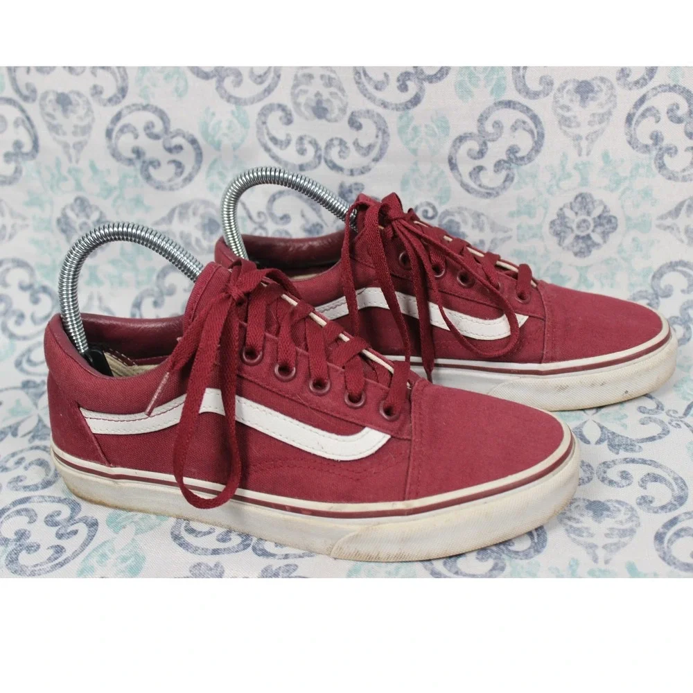 Vans Old Skool‎ Burgundy Maroon Canvas Low Top Sneakers Mens 6 Womens 7.5